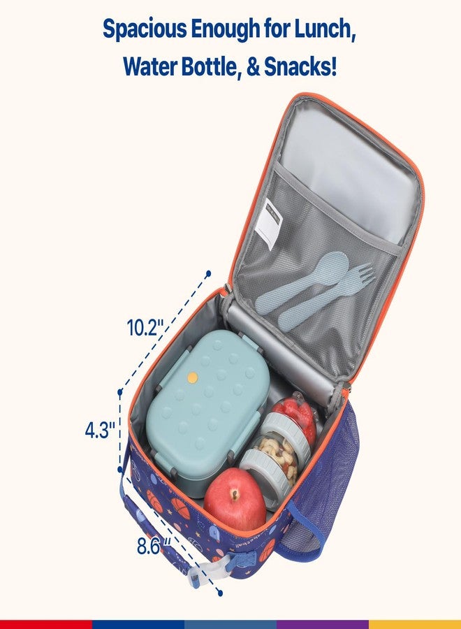 Bagseri Kids Lunch Bag Boys - Insulated Kids Lunch Box for Boys with Water Bottle Holder Reusable Lunch Tote Bag for School, Blue Basketball - Image 2
